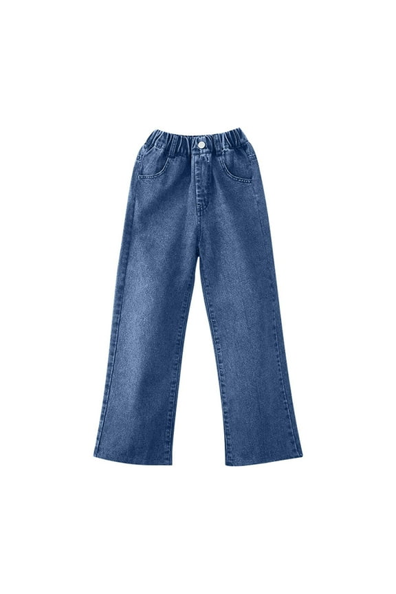 High Waisted Jeans for Teen Girls Straight Leg Stretch Demin Pants Kids Baggy Distressed Boyfriend Jeans Loose Fit