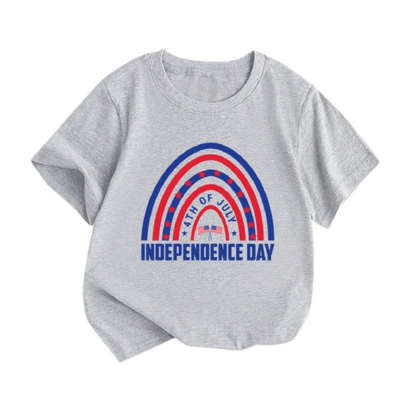 KAUOD Independence Day Boys Girls Short Sleeve T Shirt Kids Cotton Crewneck Letter Prints Rainbow Tops Casual Basic Tees