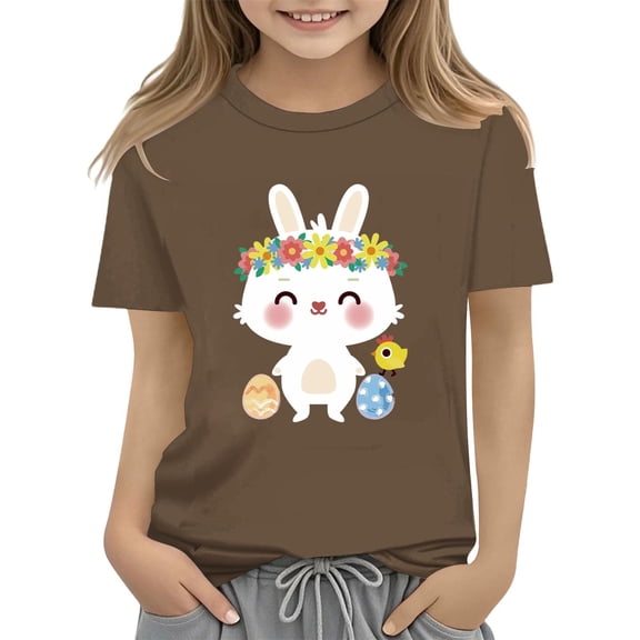 KAUOD Kid Cute Bunny Easter T Shirt Short Sleeve Crewneck Tees Girls Easter Days Shirts Pullover Casual Clothing