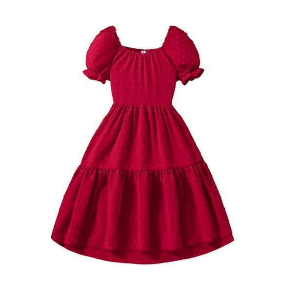 KAUOD Kid Puff Short Sleeve Dress Girl Summer Casual Smocked Flowy Midi Dresses Easter Party Birthday Formal Dresses