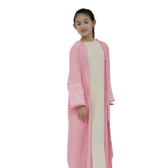 KAUOD Kids Abaya Muslim Dress Boys Girls Open Front Eid Prayer Thobe Plain Long Sleeve Soft 𝐈slamic Traditional Clothes