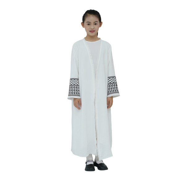 KAUOD Kids Abaya Muslim Dress Boys Girls Open Front Eid Prayer Thobe Plain Long Sleeve Soft 𝐈slamic Traditional Clothes