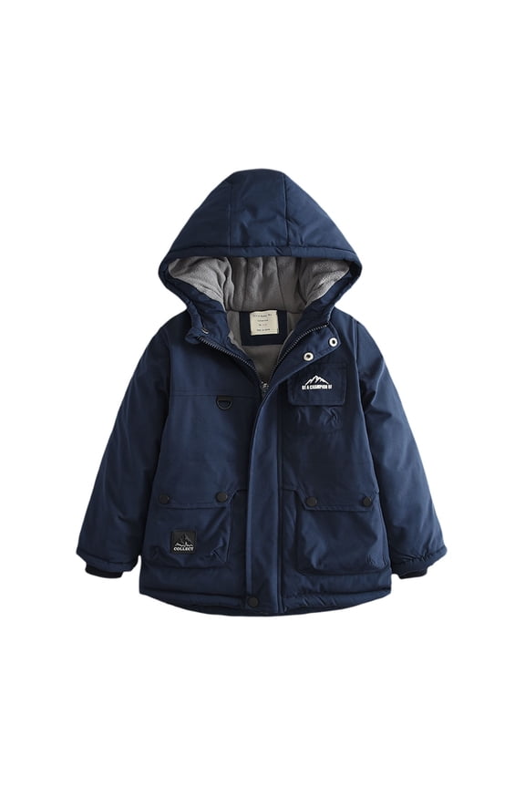 Kids Boys Fleece Lined Hooded Jackets Winter Padded Windproof Warm Coats Toddler Waterproof Hiking Walking Outwear