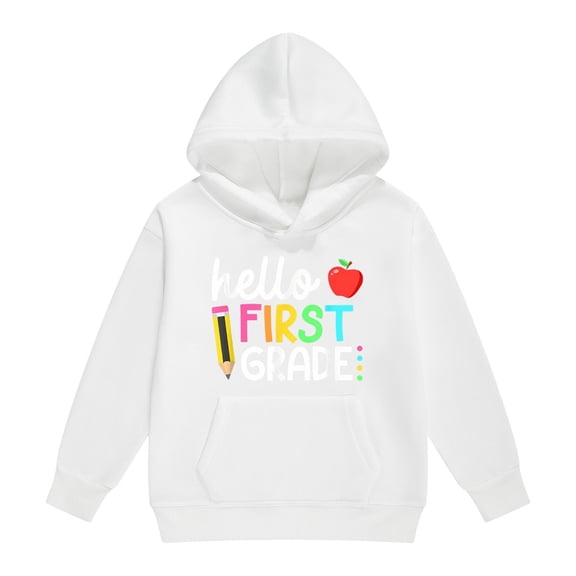 KAUOD Kids Boys Girls First Grade Pullover Hoodie Fleece Lined Hooded Sweatshirt Lightweight Long Sleeve Drop Shoulder Tops Pocket