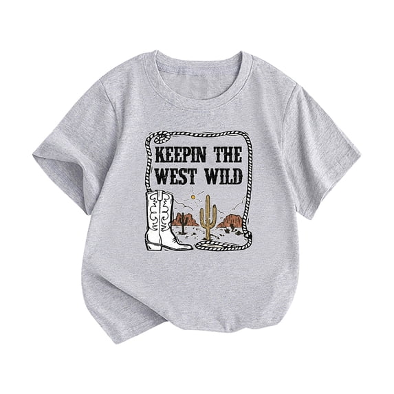 KAUOD Kids Boys Girls Tee Cotton Soft T Shirt Boys Girls Kids KEEPIN THE WEST WILD Graphic Crewneck Casual Summer Top Clothes