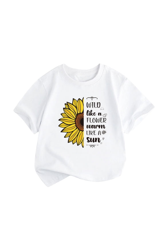 Kids Boys Girls Tee Funny Cotton Tee for Kids Girls Casual WILD LIKE FLOWER WORM LIKE SUN Sunflower Crewneck Summer Top