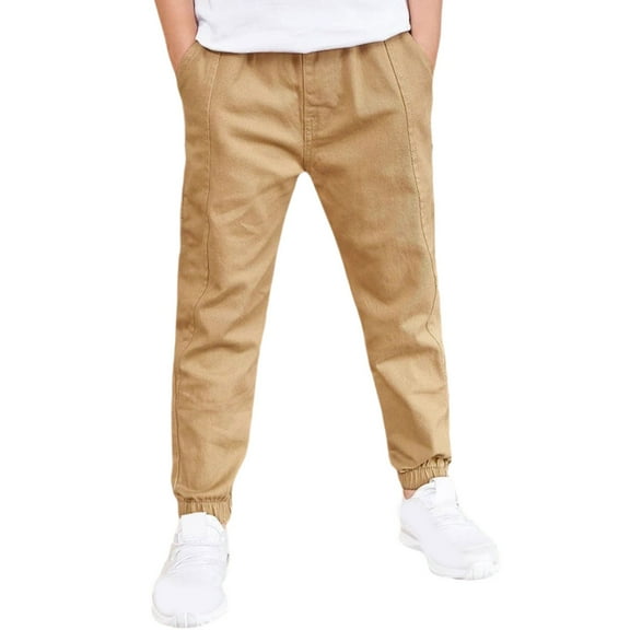 KAUOD Kids Boys Tapered Pants Straight Slim Fit Elastic Waist Uniform Trousers with Pockets Toddler Plain Dress Pants