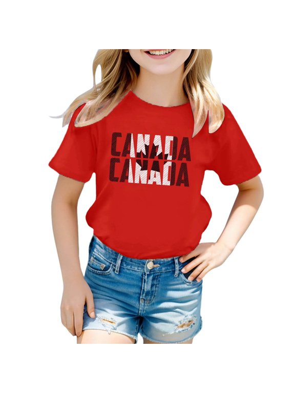 Kids Canada Day Flag Shirt Patriotic Maple T-shirts for Boys Girls Short Sleeve Crewneck Cotton Graphic Tees Tops