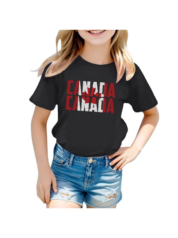 Kids Canada Day Flag Shirt Patriotic Maple T-shirts for Boys Girls Short Sleeve Crewneck Cotton Graphic Tees Tops