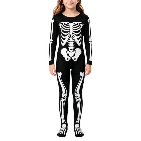 KAUOD Kids Clothes for Boys Girls Skeleton Scary Printed Jumpsuit Clothes Outfit Halloween Outfit Stretch Body Suit Teen Jumpsuit