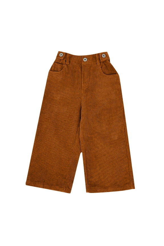 Kids Corduroy Cropped Flare Pants Elastic High Waist Ribbed Bell-Bottom Sweatpants Boys Girls Wide Leg Baggy Trousers
