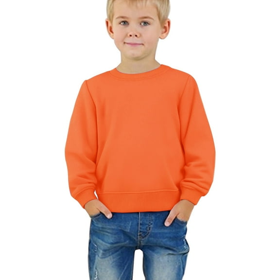 KAUOD Kids Crew Neck Fleece Sweatshirts Long Sleeve Thermal Pullover Sweater Toddler Boys Plain Cotton Shirt Tops Clothes
