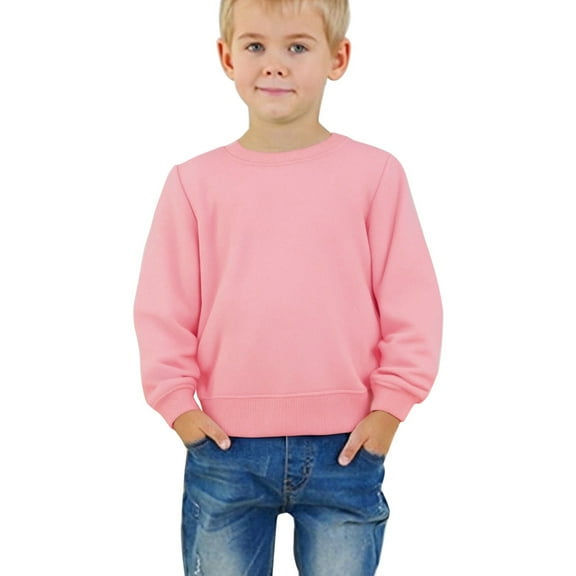 KAUOD Kids Crew Neck Fleece Sweatshirts Long Sleeve Thermal Pullover Sweater Toddler Boys Plain Cotton Shirt Tops Clothes