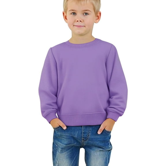 KAUOD Kids Crew Neck Fleece Sweatshirts Long Sleeve Thermal Pullover Sweater Toddler Boys Plain Cotton Shirt Tops Clothes