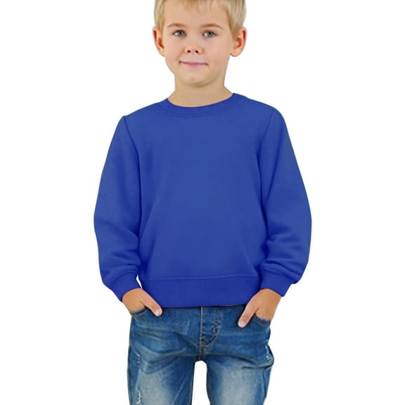 KAUOD Kids Crew Neck Fleece Sweatshirts Long Sleeve Thermal Pullover Sweater Toddler Boys Plain Cotton Shirt Tops Clothes