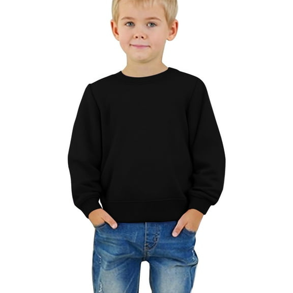 KAUOD Kids Crew Neck Fleece Sweatshirts Long Sleeve Thermal Pullover Sweater Toddler Boys Plain Cotton Shirt Tops Clothes