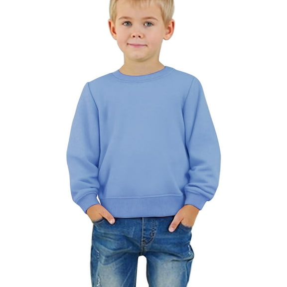 KAUOD Kids Crew Neck Fleece Sweatshirts Long Sleeve Thermal Pullover Sweater Toddler Boys Plain Cotton Shirt Tops Clothes