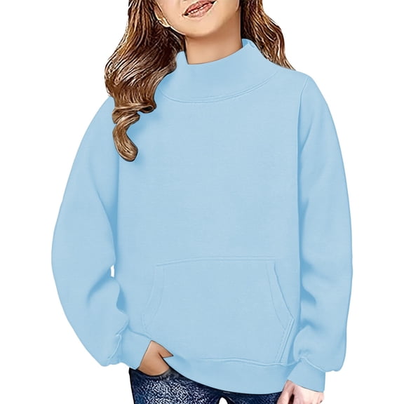 KAUOD Kids Fleece Crew Neck Sweater with Pockets Boys Girls Long Sleeve Plain Pullover Sweatshirts Tops Winter Warm Clothes