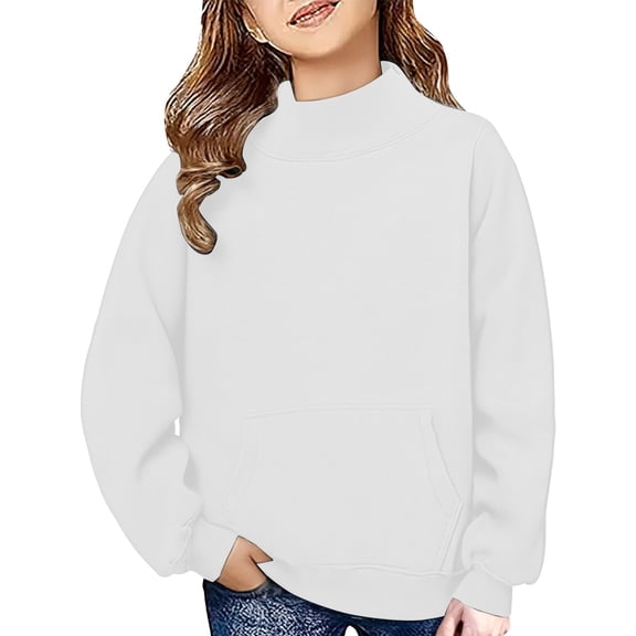 KAUOD Kids Fleece Crew Neck Sweater with Pockets Boys Girls Long Sleeve Plain Pullover Sweatshirts Tops Winter Warm Clothes