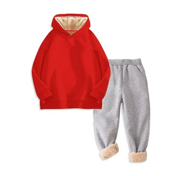 KAUOD Kids Fleece-Lined Hoodi𝐞s Set 2 Piece Thick Warm Joggers Sweatpants Sweatsuits Boys Girls Winter Padded Tracksuits