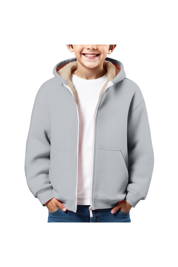 Kids Fleece Lined Hoodies Winter Padded Fuzzy Warm Hooded Jackets Youth Boys Zip up Windproof Long Sleeve Outwear