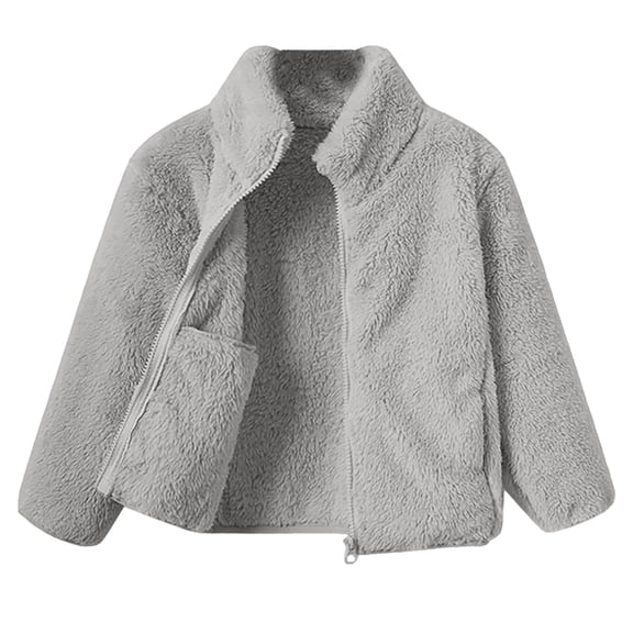 KAUOD Kids Fuzzy Coats Zip up Sherpa Fleece Collar Jackets with Pockets Boys Girls Winter Padded Plush Outwear Clothes
