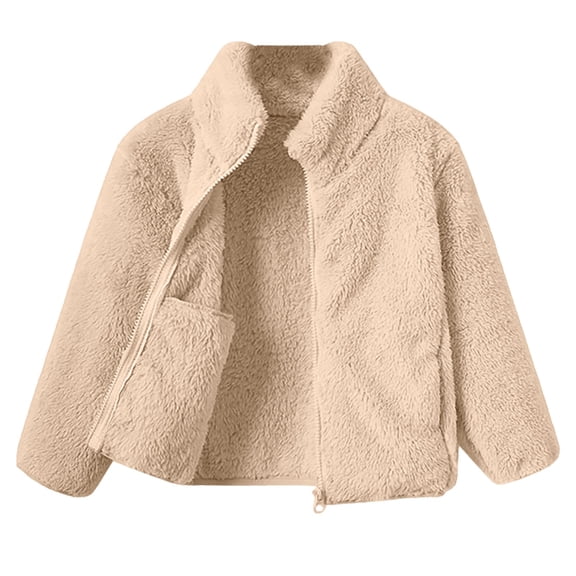 KAUOD Kids Fuzzy Coats Zip up Sherpa Fleece Collar Jackets with Pockets Boys Girls Winter Padded Plush Outwear Clothes