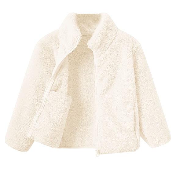 KAUOD Kids Fuzzy Coats Zip up Sherpa Fleece Collar Jackets with Pockets Boys Girls Winter Padded Plush Outwear Clothes