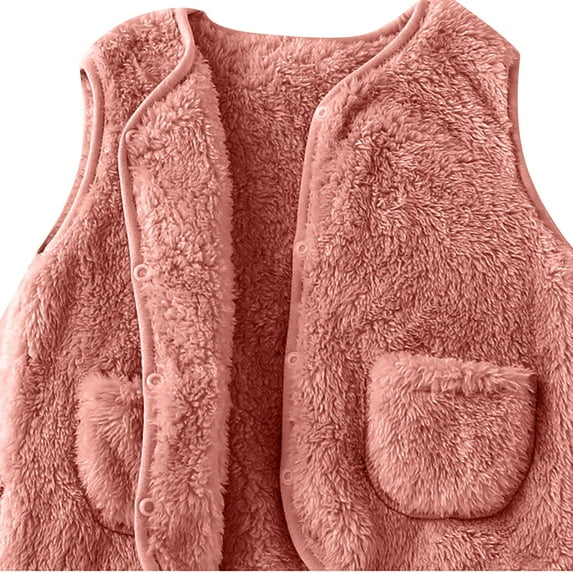 KAUOD Kids Fuzzy Vest Snap Butts Fleece-Lined Sleeveless Tank Top with Pockets Boys Girls Soft Warm Loose Jacket Coats