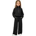 thumbnail image 1 of KAUOD Kids Girls 2 Piece Sweatpants Set Half Zipper Pullover Sweatshirts Baggy Wide Leg Joggers Pants Outfits for Toddler, 1 of 9