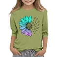 thumbnail image 1 of KAUOD Kids Girls 3/4 Sleeve T-Shirt Casual Printed Flowers Cotton Solid Tee Teen Crewneck Color Block Cute Spring Fall Blouses Tops, 1 of 4