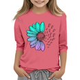 thumbnail image 1 of KAUOD Kids Girls 3/4 Sleeve T-Shirt Casual Printed Flowers Cotton Solid Tee Teen Crewneck Color Block Cute Spring Fall Blouses Tops, 1 of 4