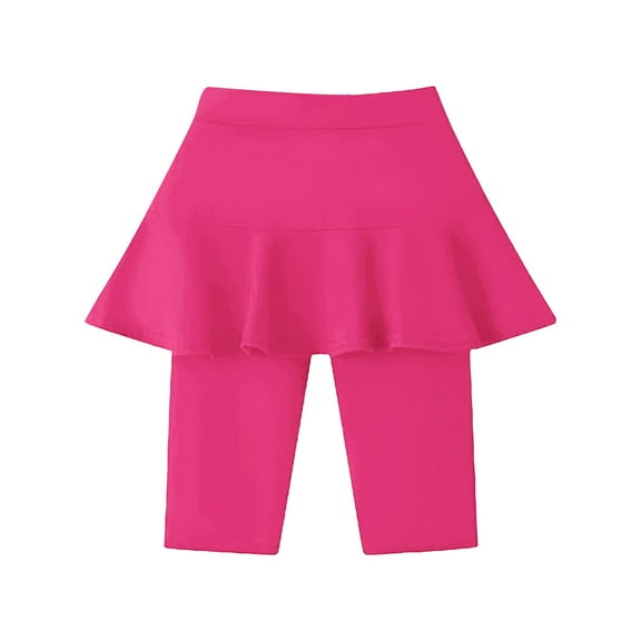 KAUOD Kids Girls Athletic Ruffle Skirted Legging Pants Stretchy Knee Length Leggings with Skirt Summer Casual Sports Shorts