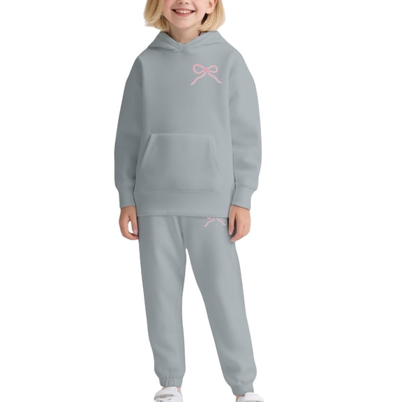 KAUOD Kids Girls Fleece Sweatpants Set 2 piece Cute Bowfront Cotton Hoodi𝐞s Joggers Pants Sweatsuits Warm Tracksuits Clothes