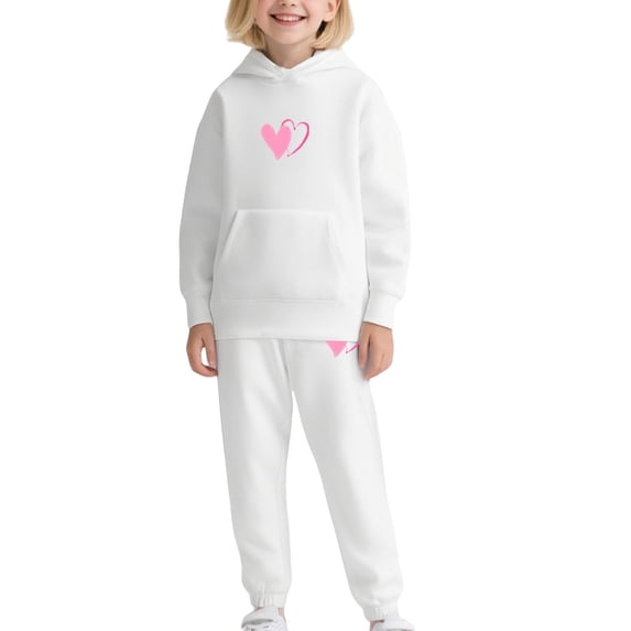 KAUOD Kids Girls Fleece Sweatpants Set Cute Heart Pullover Hoodies Joggers Pants 2 Piece Outfits Cotton Warm Sweatsuits