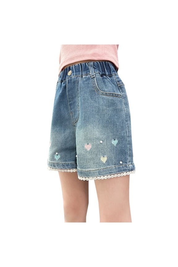 Kids Girls Knee Length Jorts 2025 Trendy Vintage Elastic High Waisted Wide Leg Casual Jean Shorts with Pockets