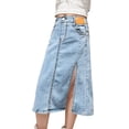thumbnail image 1 of KAUOD Side Split Mid Length Denim Skirts for Girls Vintage Loose High Waist Streetwear A-Line Classic Retro Casual Bottoms, 1 of 8