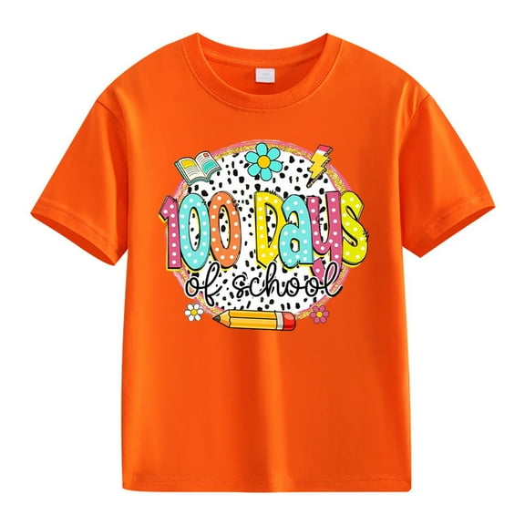 KAUOD Kids Little Boys Girls 100 Days of School Shirt Short Sleeve Funny Graphic Letters Print Tees Kindergarten Shirt