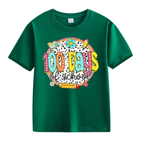 KAUOD Kids Little Boys Girls 100 Days of School Shirt Short Sleeve Funny Graphic Letters Print Tees Kindergarten Shirt