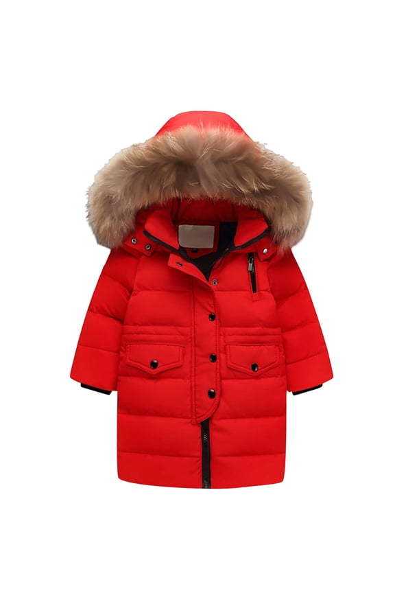 Kids Long Parka Coats Winter Padded Waterproof Puffer Jackets Boys Girls Faux-Fš®r Hood Quilted Snow Ski down Outwear