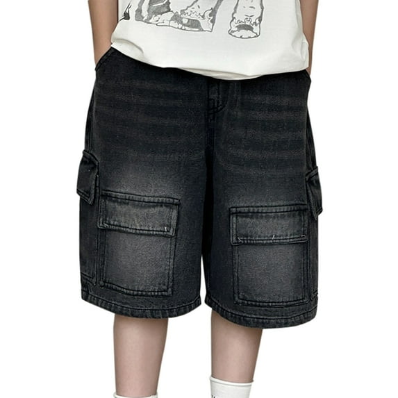 KAUOD Kids Loose Denim Shorts for Boys Casual Wide Leg Baggy Loose Zipper Hip Hop Mid Jean Shorts 2025 Trendy Streetwear