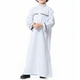 thumbnail image 1 of KAUOD Kids Muslim Midi Thobe Crew Neck Soft Pullover Abaya Robe with Pockets Button Front Plain Long Sleeve Thobe Clothes, 1 of 8