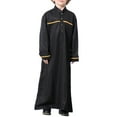 thumbnail image 1 of KAUOD Kids Muslim Midi Thobe Crew Neck Soft Pullover Abaya Robe with Pockets Button Front Plain Long Sleeve Thobe Clothes, 1 of 8