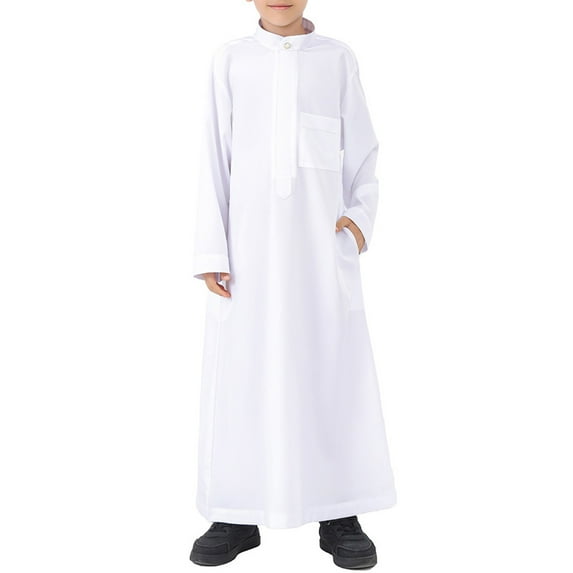 KAUOD Kids Muslim Thobe Plain Loose Oversized Pullover Abaya Robe Boys Girls Crew Neck Thobe Clothes with Pockets