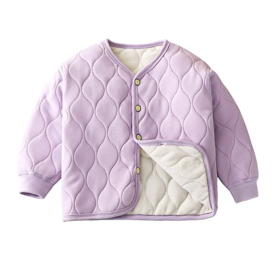 KAUOD Kids Quilted Puffer Jackets Button Front Lightweight Fleece Warm Coats Boys Girls Plain Long Sleeve Windproof Outwear