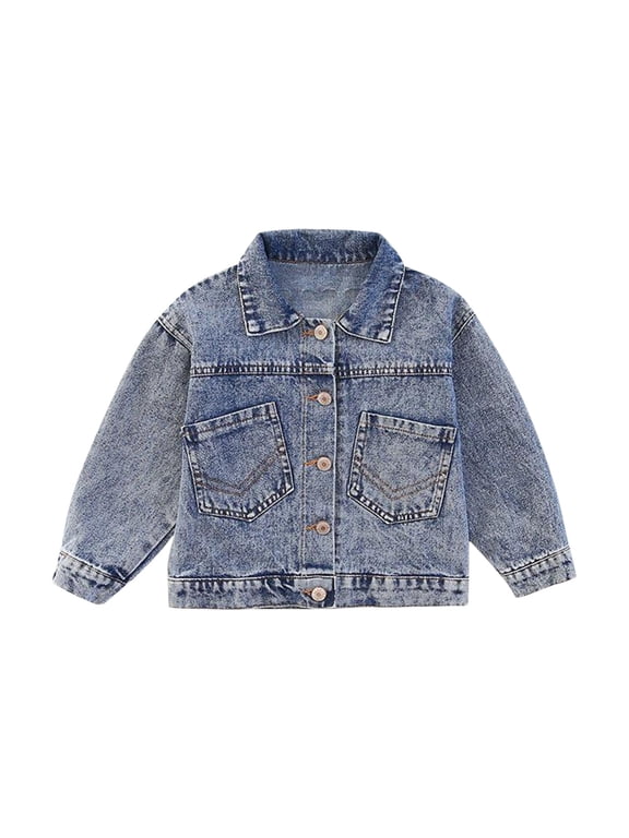 Kids Retro Acid Wash Denim Jacket Girls Boys Vintage Trucker Jean Coat Pockets Teen Long Sleeve Button Down Jeans Shacket
