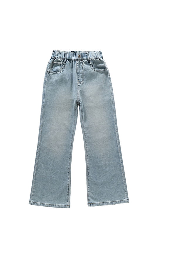 Kids Retro Jeans Vintage Cute Wide Leg Straight Pull on Denim Pants Elastic High Waist Fall Casual Jeans with Pockets