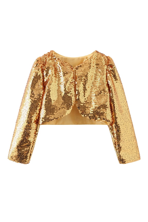 Kids Sequins Cropped Cardigan Jackets Open Front Fall Performance Sparkle Short Coats Toddler Girls Glitter Jackets