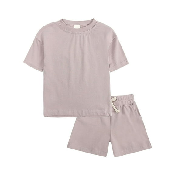 KAUOD Kids Toddler 2 Piece Summer Outfits Short Sleeve Loose Fit Tshirts Tops+athletic Shorts Basic Solid Soft Casual Clothes