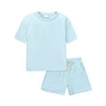 thumbnail image 1 of KAUOD Kids Toddler 2 Piece Summer Outfits Short Sleeve Loose Fit Tshirts Tops+athletic Shorts Basic Solid Soft Casual Clothes, 1 of 3